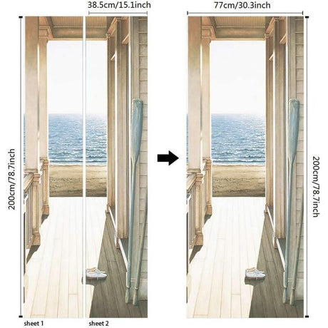 2 Pcs 3D Self Adhesive Removable Door Stickers for Kitchen Bedroom Bathroom Wall, 38.5 x 200 cm