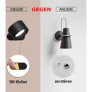 Touch LED Wall Lamp with USB Port 3 Brightness Levels 360 Degree Rotatable Black