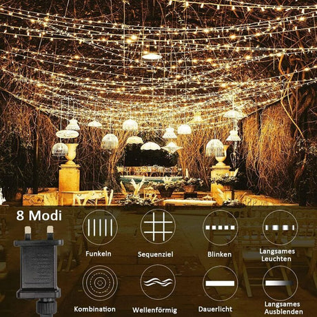 600 LED Waterproof Curtain Fairy Lights 8 Modes Warm White, 6 x 3 m
