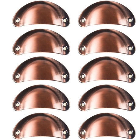 10 Pcs Red Copper Vintage Shell Handles for Drawer Cabinet, 8.2 x 3.5 cm