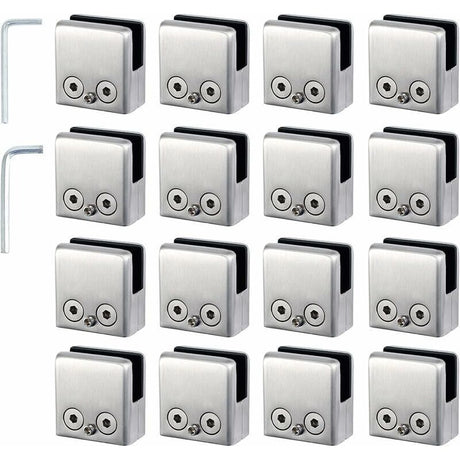 16 Pcs Stainless Steel Square Glass Clamps for Stair Railing, 8 to 10 mm