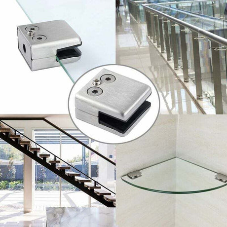 16 Pcs Stainless Steel Square Glass Clamps for Stair Railing, 8 to 10 mm