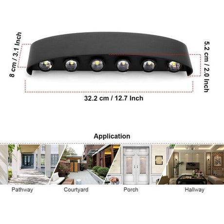 12W Warm White LED Wall Light Waterproof Up Down Aluminum Wall Lamp Indoor Outdoor