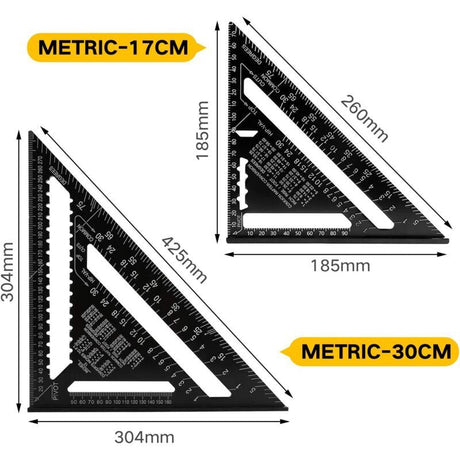 Professional Metric Triangle Carpenter Square Aluminum Alloy Measuring Ruler Black, 30 cm