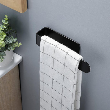 SUS304 Black Adhesive Bathroom Kitchen Towel Holder, 24 cm