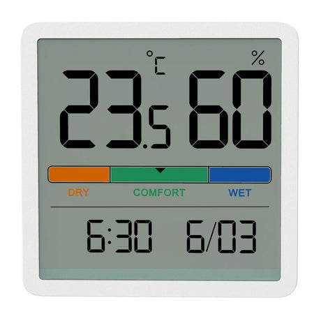White Indoor Hygrometer Thermometer Digital Temperature Humidity Monitor with Clock