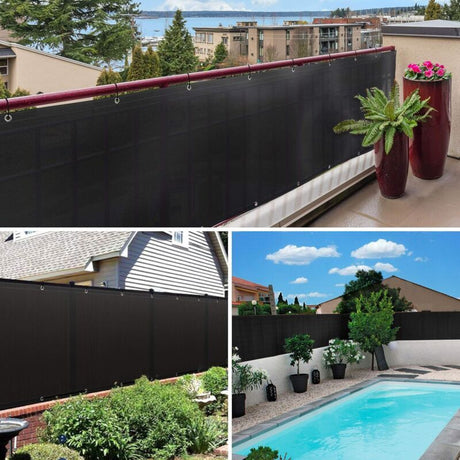 Black HDPE Balcony Privacy Screen 200g m2 with Cable Ties and Cords, 500 x 90 cm