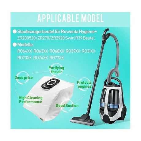 10 Bags Vacuum Cleaner Bags Compatible with Rowenta ZR200520 ZR200720 RO64xx RO63xx RO68xx RO39xx