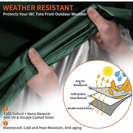 Green Waterproof Anti UV Dustproof Protective Cover for 1000L IBC Tank, 120 x 100 x 116 cm