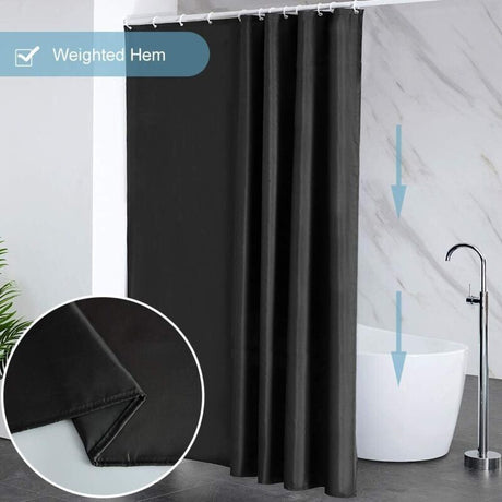 Anti Mildew Black Polyester Shower Curtain with Hooks, 260 x 200 cm