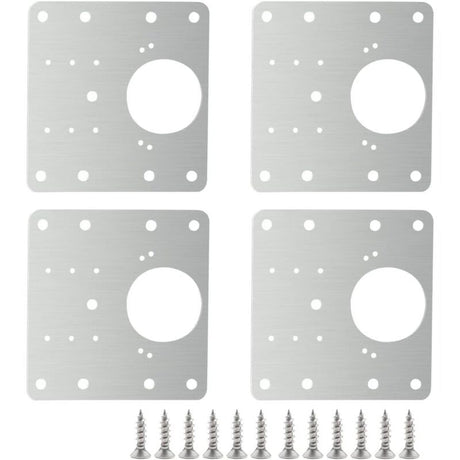 4 Pcs Stainless Steel Hinge Repair Plates with Screws for Cabinet Furniture Shelves