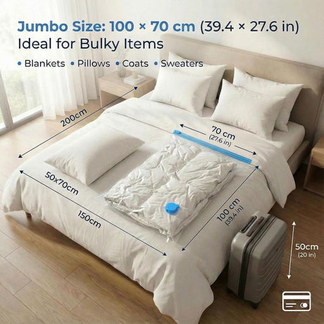6-Pack Jumbo Vacuum Storage Bags | Space Saving Vacuum Pack Bags for Clothes & Bedding | 80% More Storage | 100cm x 70cm (39” x 28”)