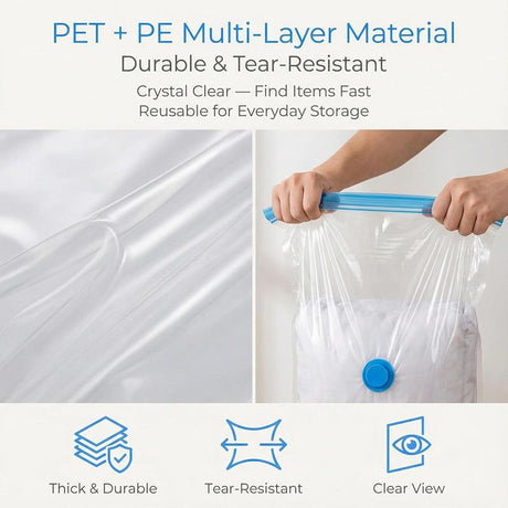 6-Pack Jumbo Vacuum Storage Bags | Space Saving Vacuum Pack Bags for Clothes & Bedding | 80% More Storage | 100cm x 70cm (39” x 28”)