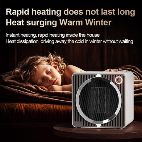 Portable Mini Space Heater, 500W PTC Ceramic Fast Heating Desktop Heater with Overheat & Tip-Over Protection, 180° Wide Angle Quiet Personal Heater for Office, Home, Bedroom - Black
