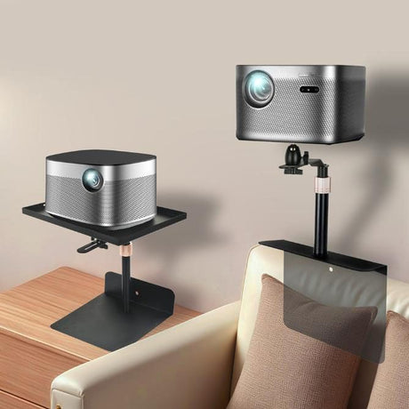Hidden No-Drill Projector Stand, Sofa Bed Gap Floor Projector Mount with Adjustable Height, 360° Rotatable Tray, for Bedroom Home Theater