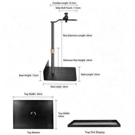 Hidden No-Drill Projector Stand, Sofa Bed Gap Floor Projector Mount with Adjustable Height, 360° Rotatable Tray, for Bedroom Home Theater