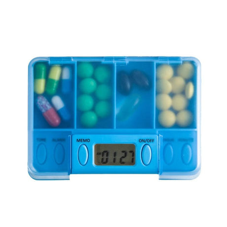 Travel Pill Organizer with Alarm and Digital Timer, Portable Medicine Tablet Dispenser Case, White