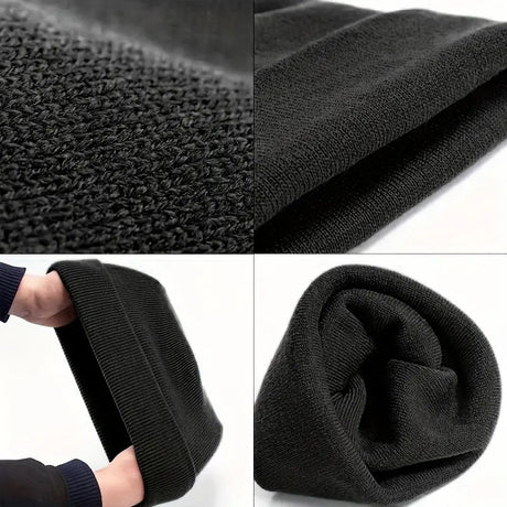 Plain Knit Beanie Hat, Unisex Winter Warm Ski Cap, One Size, Black