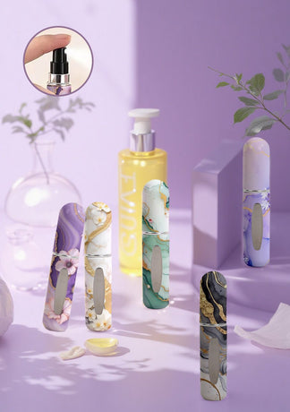 3 Pack 5ml Travel Perfume Atomizer Bottles, Leakproof Bottom-Fill Spray Set, Champagne Marble