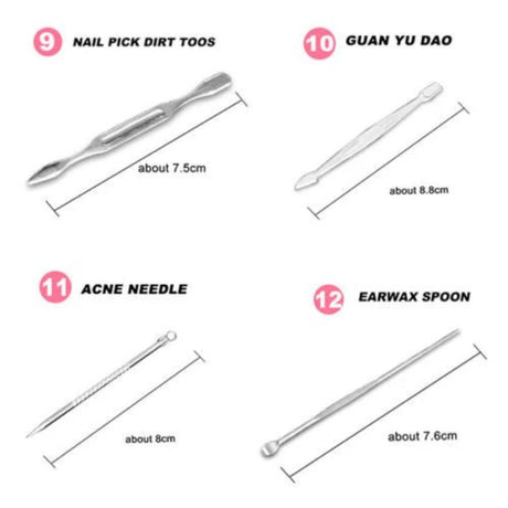 12-Piece Manicure Pedicure Kit, Professional Nail Clipper Grooming Set, White Plaid Case
