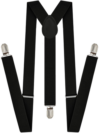 Men's Elastic Suspenders with Strong Clip-On Braces, Adjustable Slim Formal Style, Black