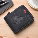 Men's Leather Wallet with Zipper and Horse Embossed Design, Multi-Card Bifold Wallet, Black