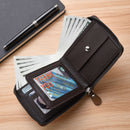 Men's Leather Wallet with Zipper and Horse Embossed Design, Multi-Card Bifold Wallet, Brown
