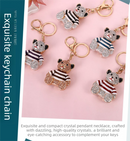 Rhinestone Crystal Bear Keychain, Sparkly Alloy Bag Charm and Cute Keyring, Black Stripe