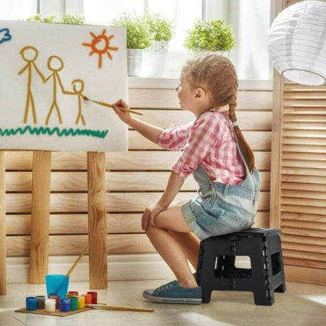 Portable Folding Stool, Plastic Collapsible Chair for Outdoor, Bathroom and Kitchen, Black