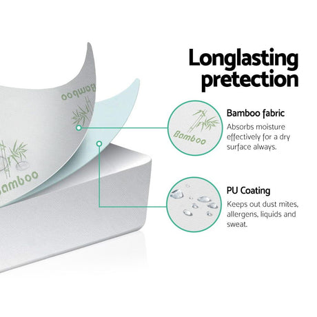 Bamboo Mattress Protector 180 x 200 + 35 cm, Breathable Fitted Waterproof Cover