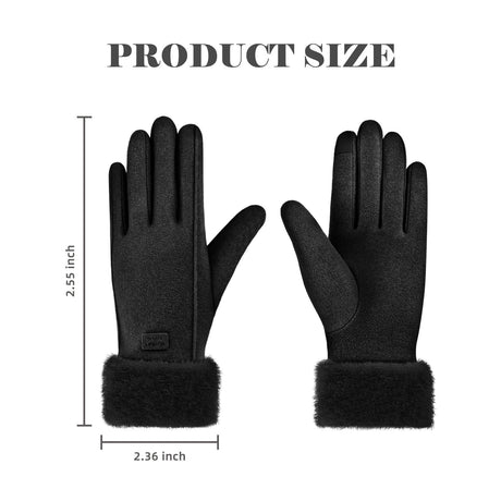 Women's Winter Touchscreen Gloves, Warm Velvet Lined Thickened Gloves, Black