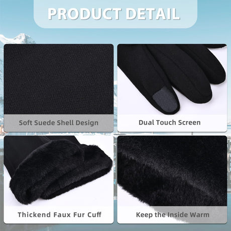 Women's Winter Touchscreen Gloves, Warm Velvet Lined Thickened Gloves, Black