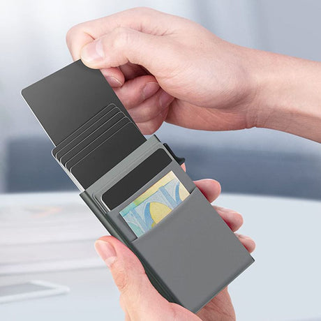 Ultra-Slim Pop-Up Card Holder Wallet with RFID Blocking, Black Wallet and Black Card Holder