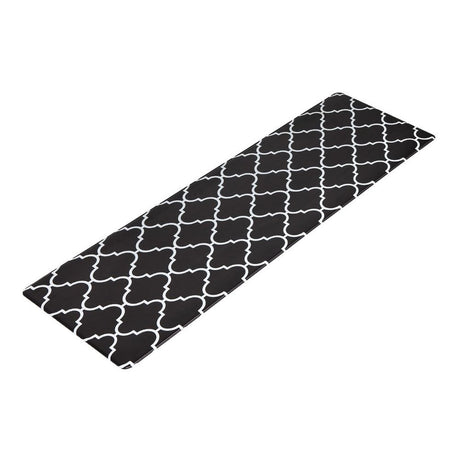 Non-Slip PVC Kitchen Floor Runner 50 x 160 cm, Waterproof Rug, Black Moroccan Trellis