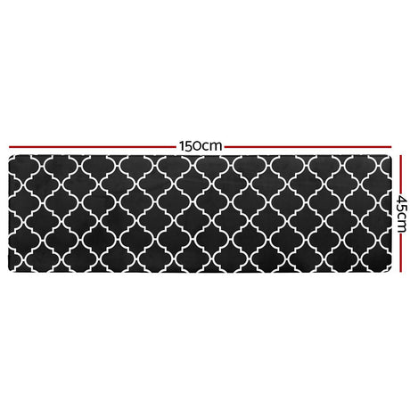 Non-Slip PVC Kitchen Floor Runner 50 x 160 cm, Waterproof Rug, Black Moroccan Trellis
