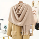 Thick Solid Color Scarf Wrap with Fringe, Soft Cashmere-Look Winter Shawl