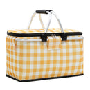 18L Insulated Picnic Basket with Aluminum Frame, Collapsible Cooler Bag, Yellow Plaid, 40 x 20 x 23 cm