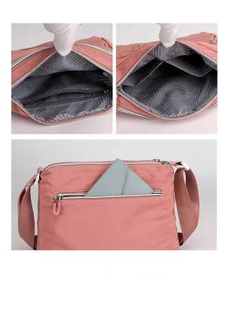 Lightweight Nylon Crossbody Shoulder Bag with Multi Pockets and Adjustable Strap, Light Blue