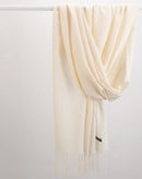 2 Pack Cashmere-Look Scarf Shawls with Fringe, Soft Warm Wraps, Light White