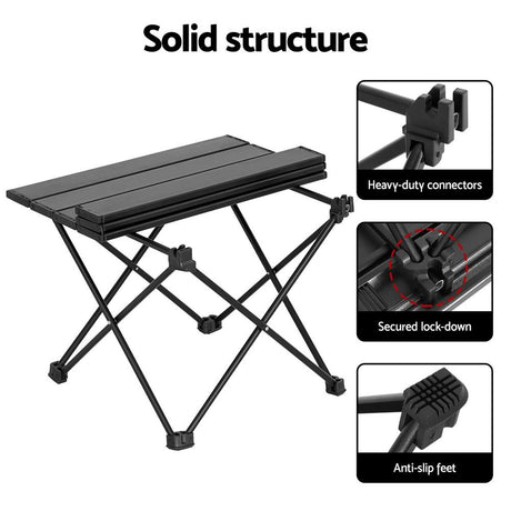 Folding Camping Table 40 cm, Roll-Up Aluminum Picnic BBQ Outdoor Table