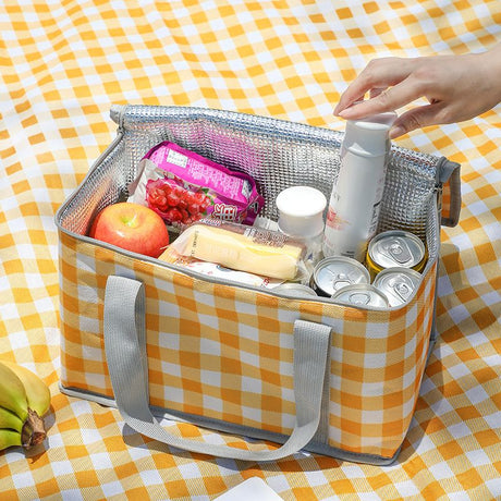 2 Pack Insulated Picnic Lunch Bags, Checkered Thermal Food Storage Totes, Green