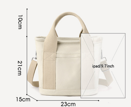 Small Canvas Tote Crossbody Bag with Adjustable Strap, Fits 9.7 Inch Tablet, Navy Blue