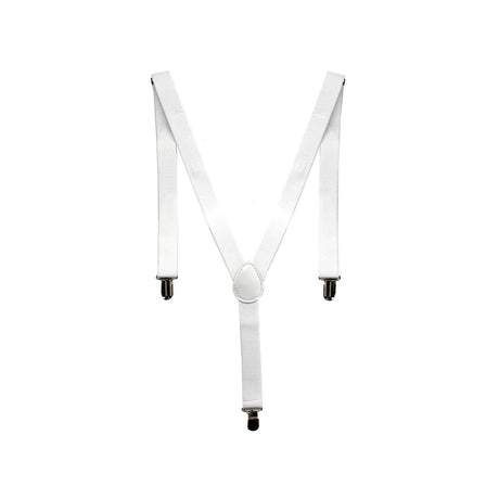 Men's Elastic Suspenders with Strong Clip-On Braces, Adjustable Slim Formal Style, White