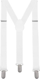 Men's Elastic Suspenders with Strong Clip-On Braces, Adjustable Slim Formal Style, White