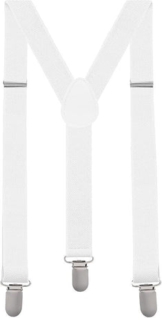 Men's Elastic Suspenders with Strong Clip-On Braces, Adjustable Slim Formal Style, White