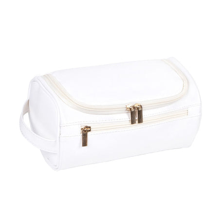 Large PU Leather Travel Toiletry Bag, Waterproof Portable Makeup Organizer, White