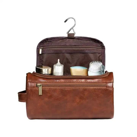 Large PU Leather Travel Toiletry Bag, Waterproof Portable Makeup Organizer, White