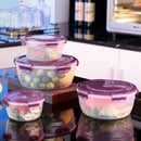 Round Plastic Food Storage Container Set, Microwave-Safe Bento Boxes with Airtight Lids, Purple