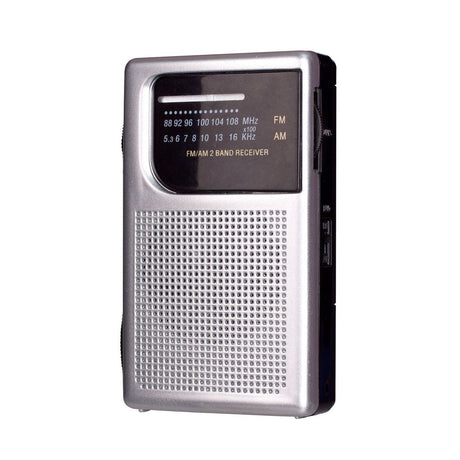 AM/FM Pocket Radio with Built-In Speaker and Earphone Socket