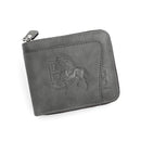 Men's PU Leather Wallet with Zipper and Horse Embossed Design, Multi-Card Bifold Wallet, Grey